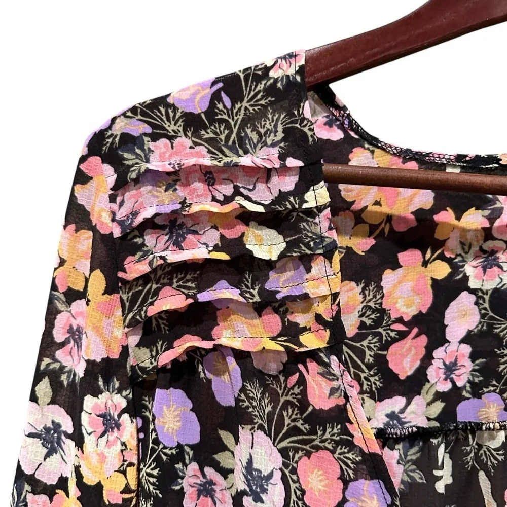 Free People Long Sleeve Maybel Blouse Women's Floral Print Black Combo Size XS - Picture 3 of 12